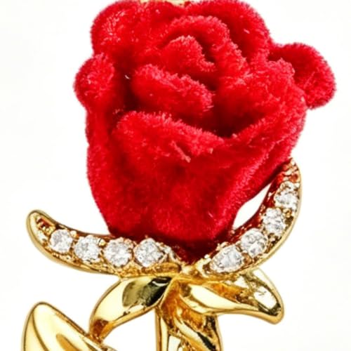 Detalle de la rosa roja y el acabado dorado